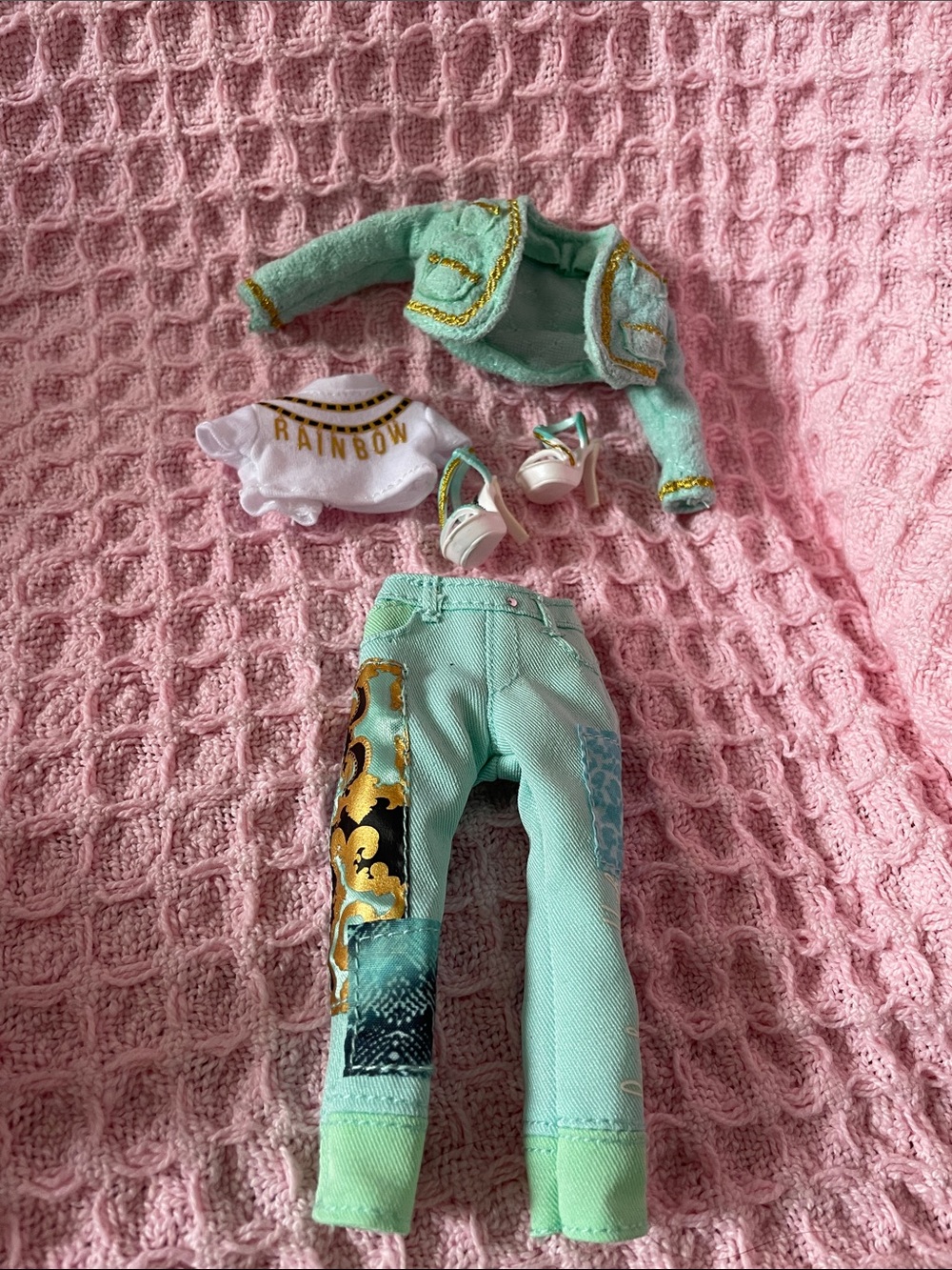 Rainbow High -  Doll Clothing; Light blue, mint and gold accents 2 pairs heels